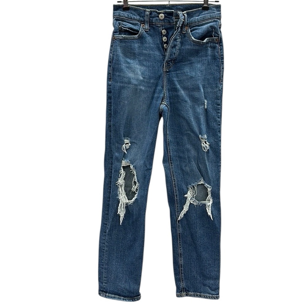 Old Navy Sky Hi Rise Straight Button Fly Stretch Denim Medium Wash Jeans Women 0